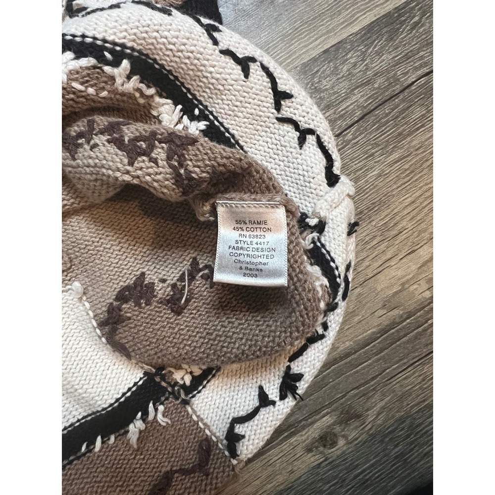 VTG Christopher & Banks Patchwork Striped Knit Sweater Neutral Boho Cottagecore - Picture 6 of 6